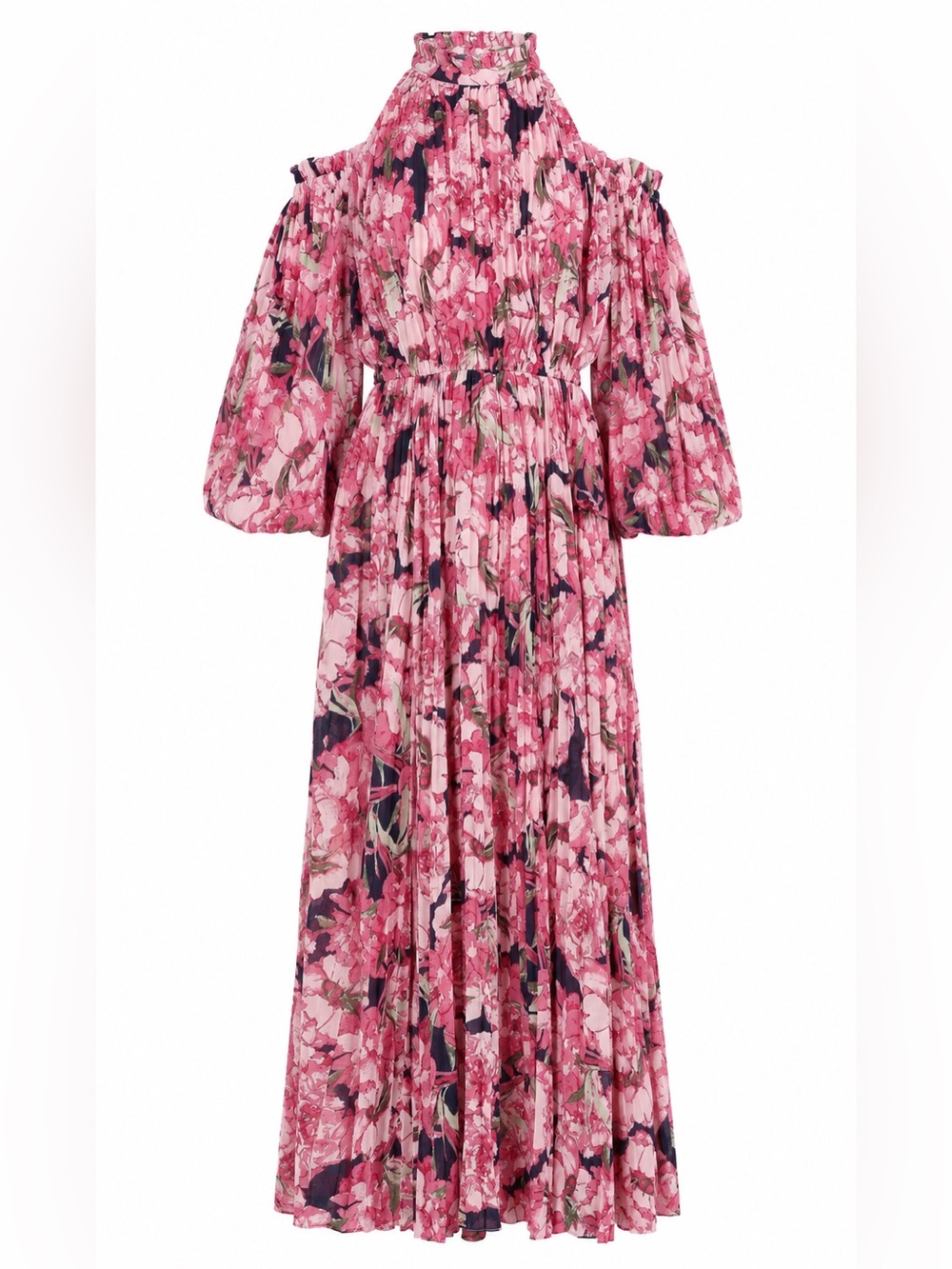 Petal & Pup Pink Floral Pleated Cold Shoulder Maxi Dress Medium NWOT